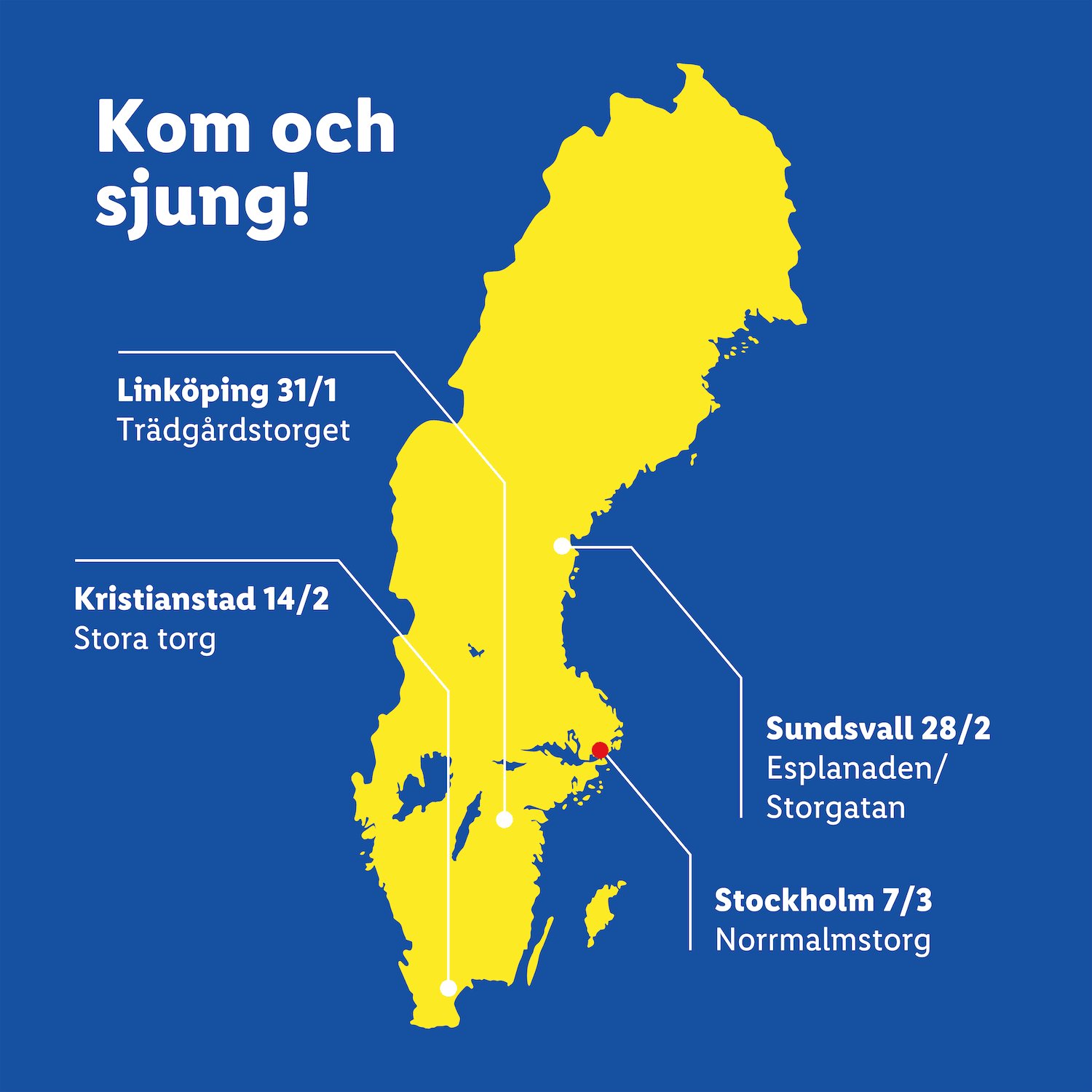 Sverigekarta med turnéstopp